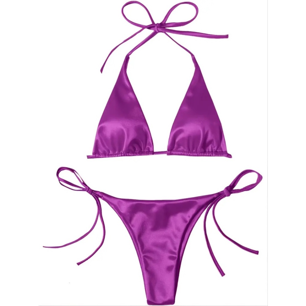 BNWT Isabelle LaRue Purple Satin String Tie Bikini